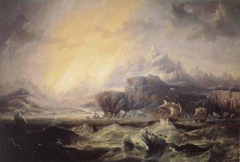Attributed to john wilson carmichael Erebus and Terror in the Antarctic France oil painting art